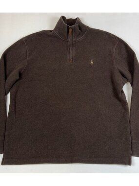 Polo Ralph Lauren Mens Size L Brown 100% Cotton 1/4 Zip Pullover Sweater